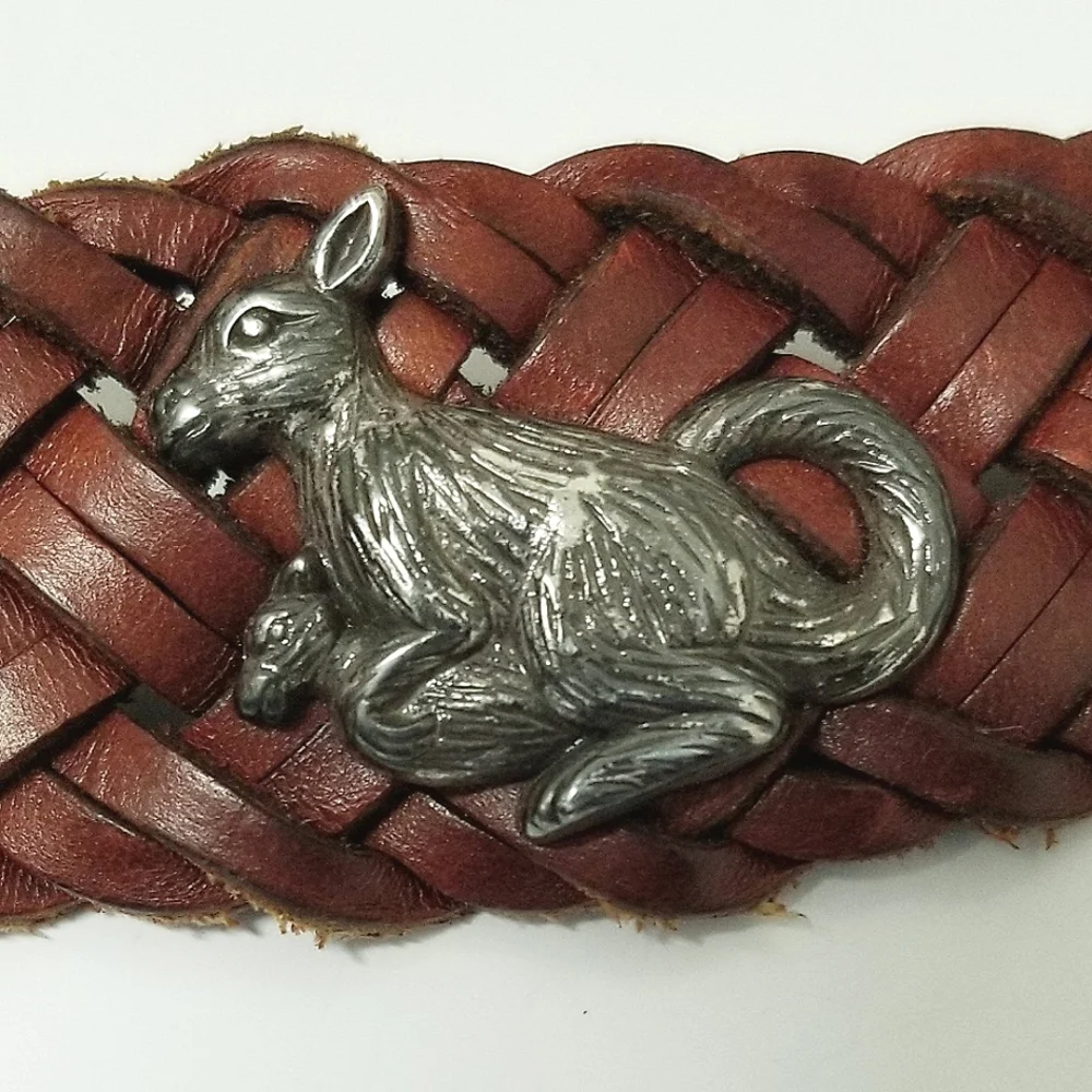 Brighton Vintage 90's Leather Belt Brown Braided Silver-tone Zoo Animals Sz 30